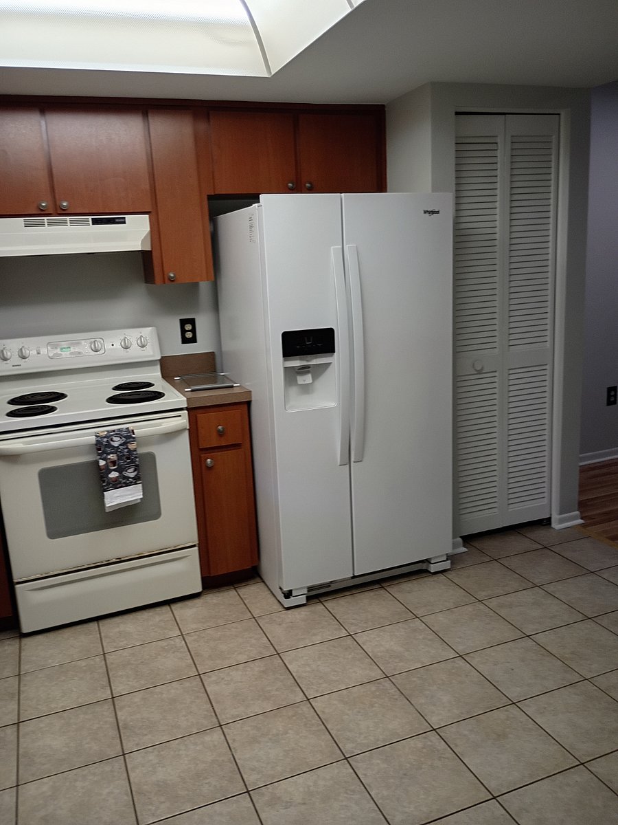 view of electric stove and fridge
