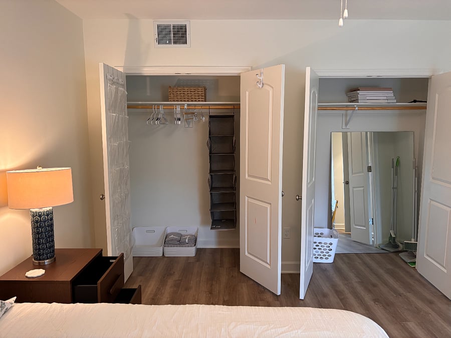 Two full closets and a nightstand with drawers allow plenty of storage space. (Let us know if you need more and we can help)