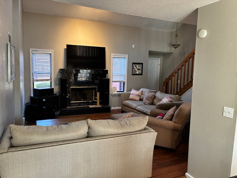 View of living room from kitchen table.