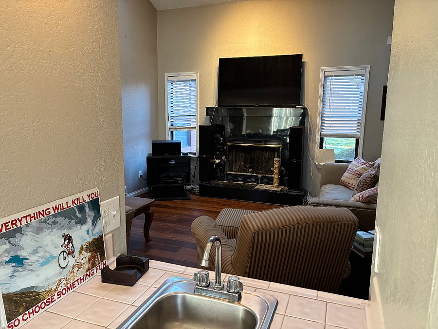 View of living room from kitchen.