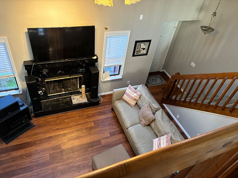 Your view of living room from your upstairs balcony.