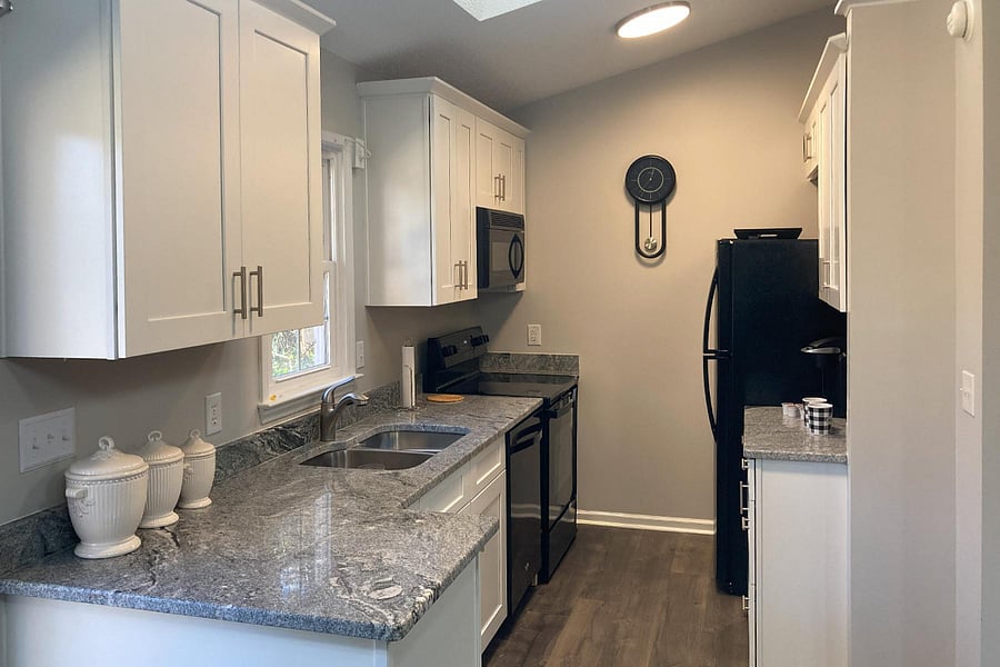 Kitchen with full-size appliances.