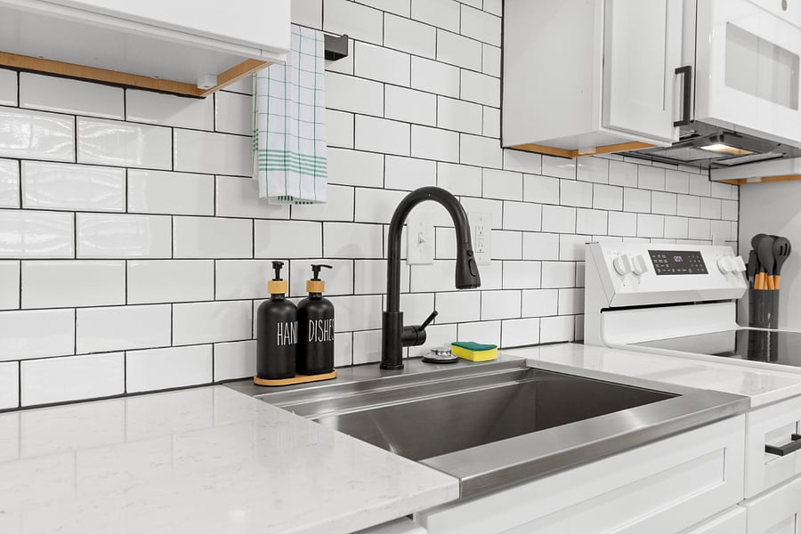 Deep sink with pull down faucet