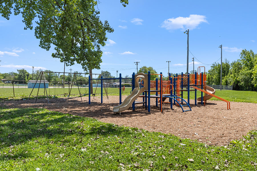 Playground and ball diamonds in local park next door