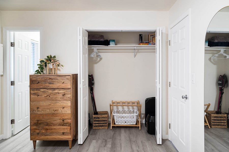 Large bedroom closet with plenty of storage space for extended stays
