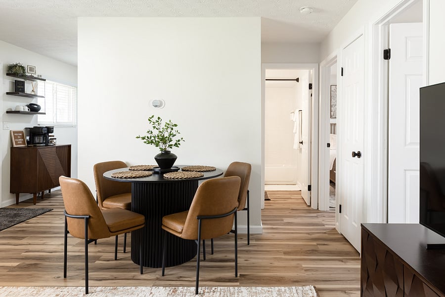 Dining space for four, perfect for meals or working from home.