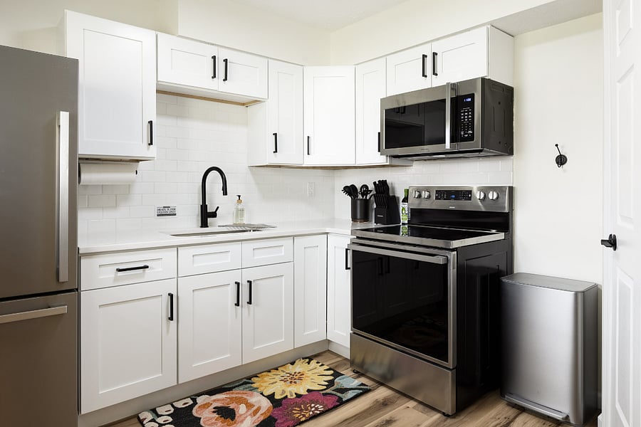 Clean, modern kitchen with everything needed for extended stays.