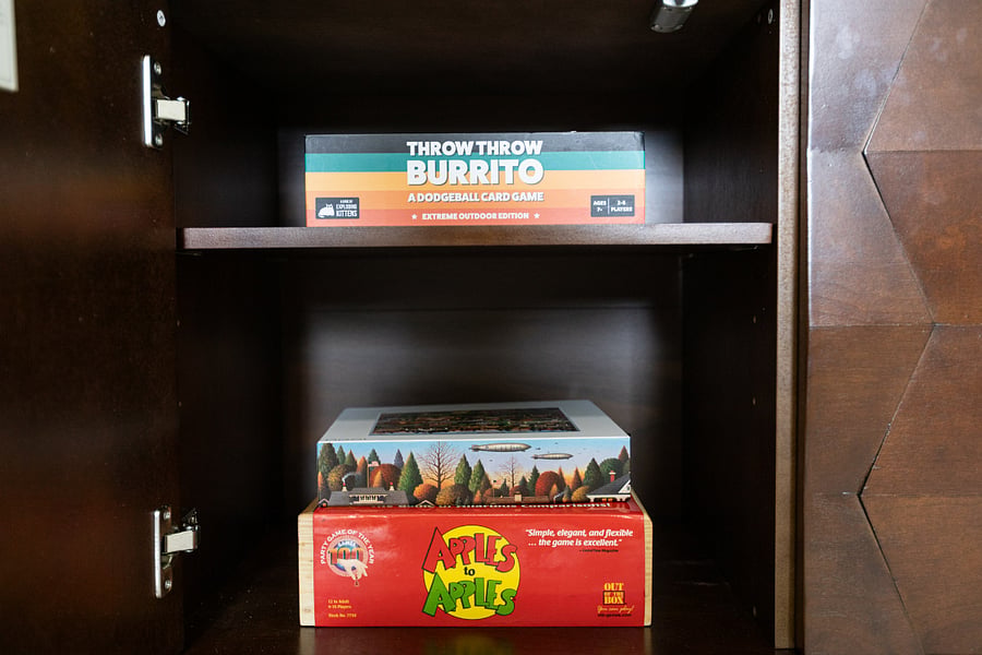 Games and reading materials for relaxing downtime.