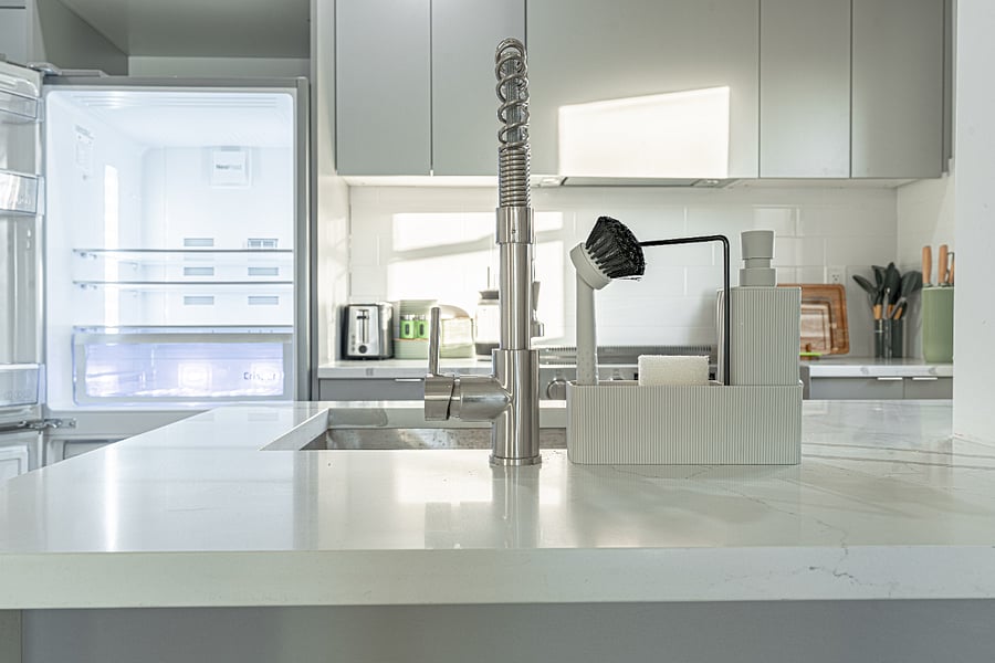 Deep kitchen sink with modern fauceteasy cleanup and everyday convenience.
