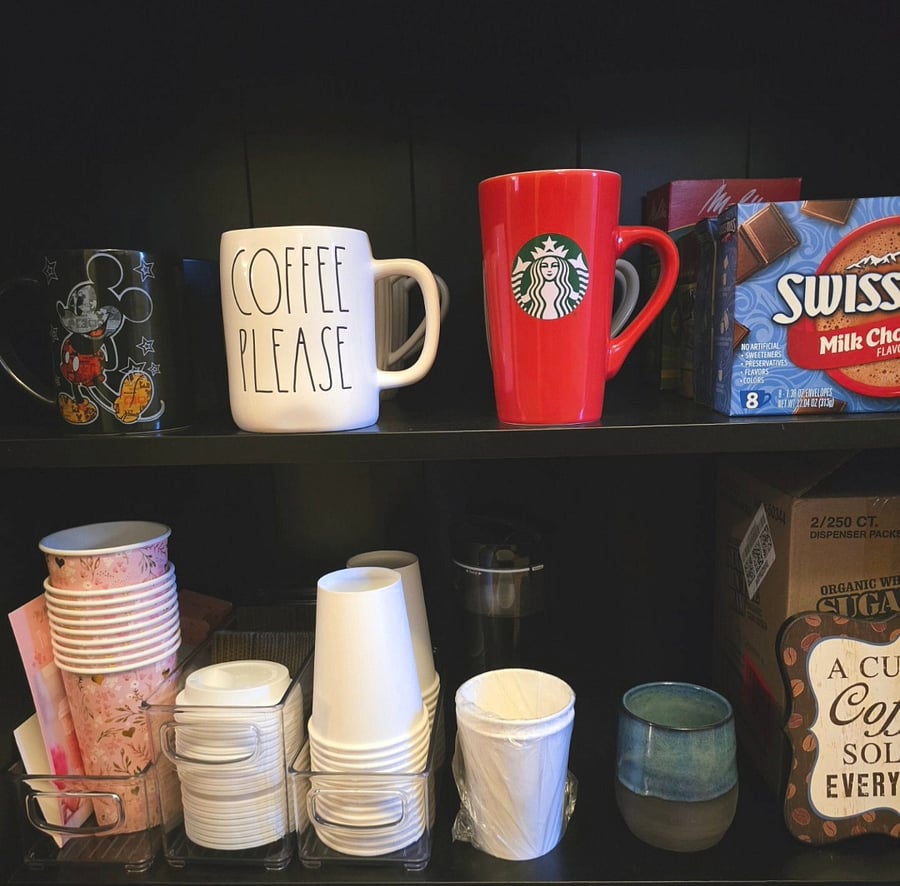 Dining room - need your coffee to-go? Grab a disposable cup