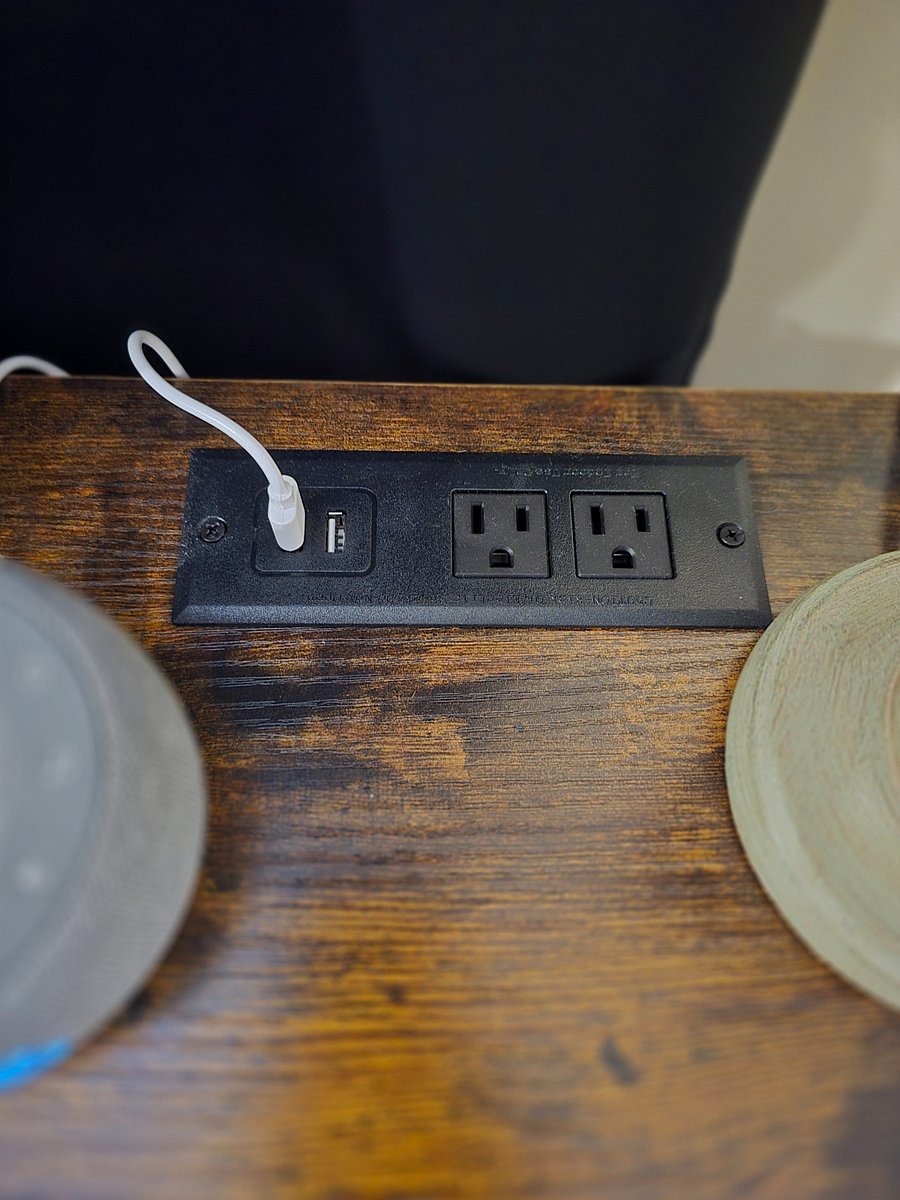 2nd bedroom - nightstand with charging station, USB port and outlets, storage shelf.