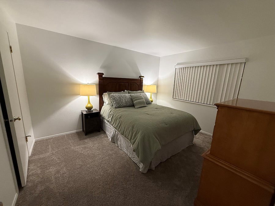 Master bedroom, queen size bed.