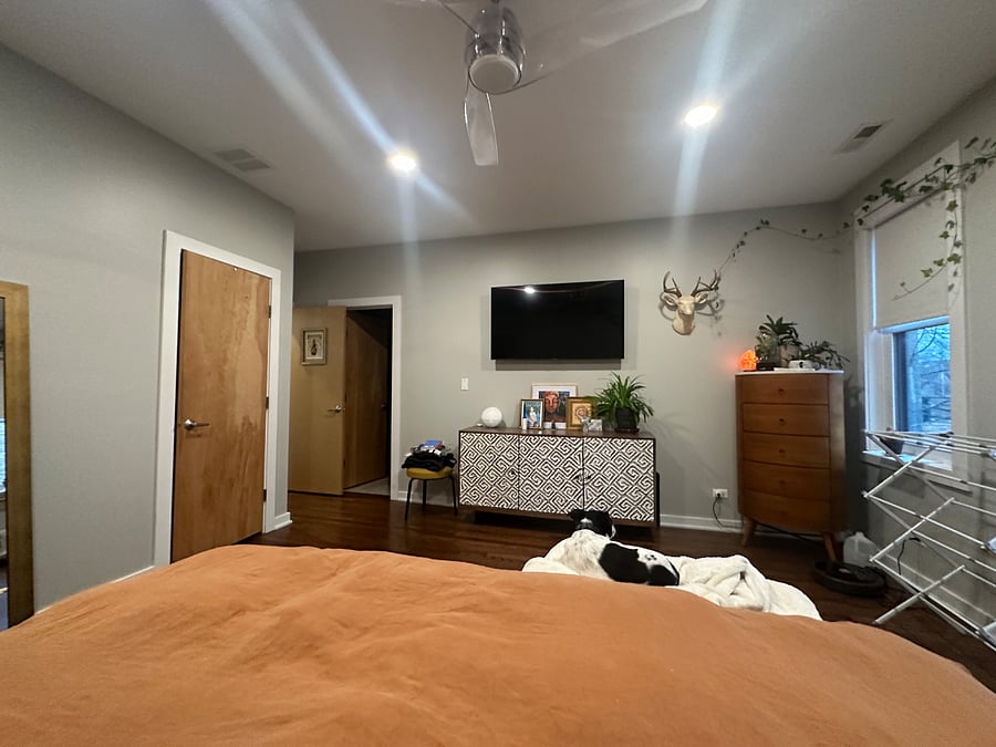 Bedroom view from bed + smart TV