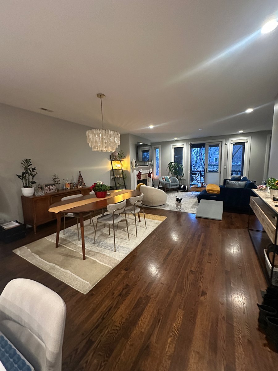 Shared dining and living areas + Murphy!