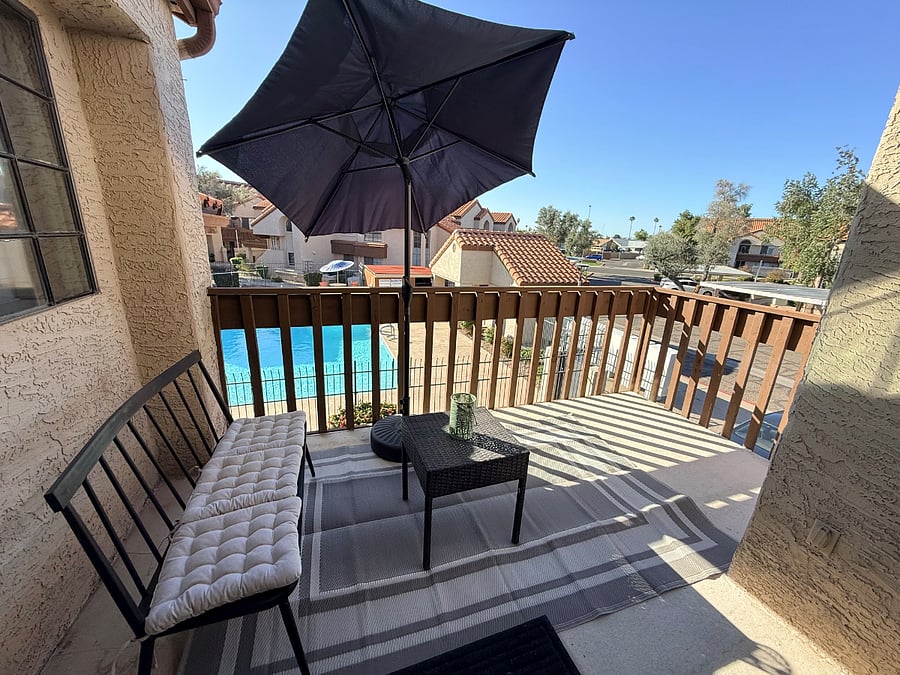Balcony Overlooks Pool | Outdoor Storage Closet