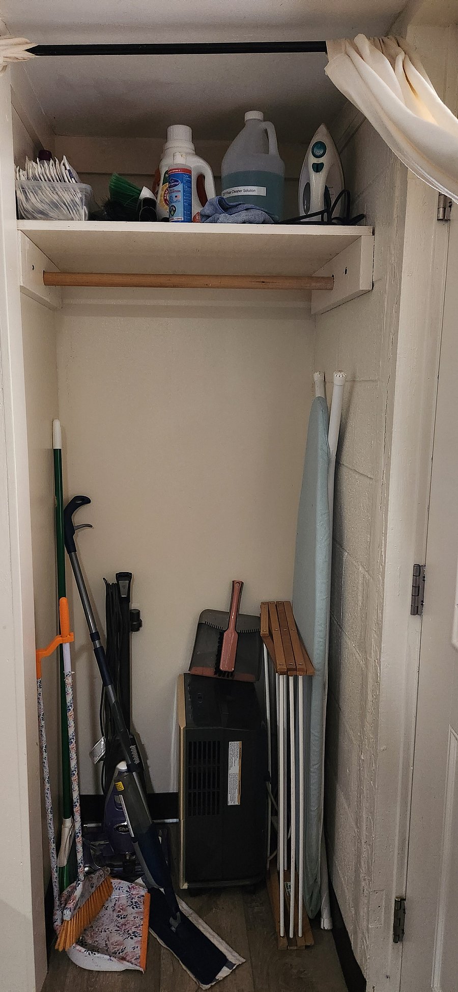 Iron Board, Iron, Drying Rack, Vacuum, Spray Mop with Disposable Heads and Cleaning Fluid, Broom and Dehumidifier for your cleaning needs