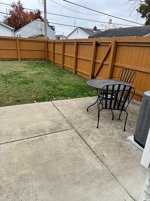 Backyard with seating area.