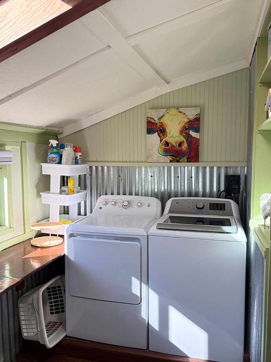 The original back porch of this home, with washer and dryer set.