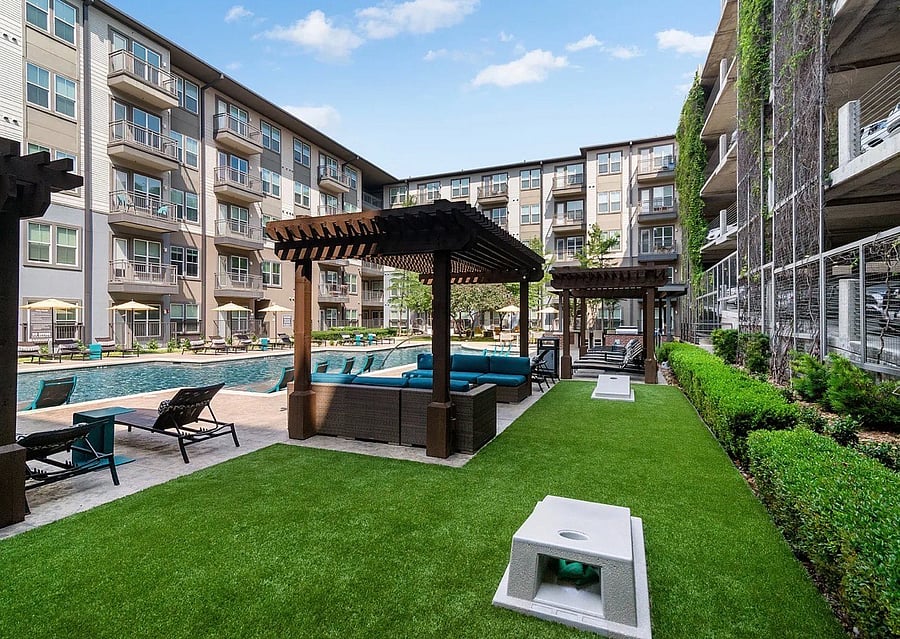 Outdoor Pergola, Seating and Cornhole Game