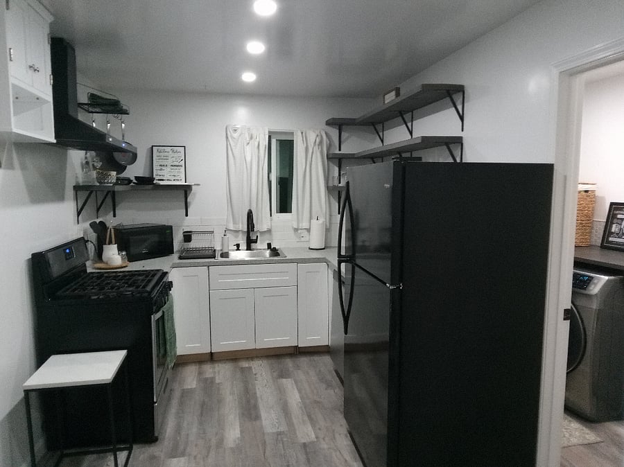 Some of the items included: pots/pans. Lemon squeezer, can/wine bottle opener. Roller, salt & pepper. Electric tea kettle, coffee maker & toaster. Cups, plates, utensils and stocked paper towel holder. Measuring cups and spoons. Thermometer and cutting boards. Let us know what else you need (boss!). 