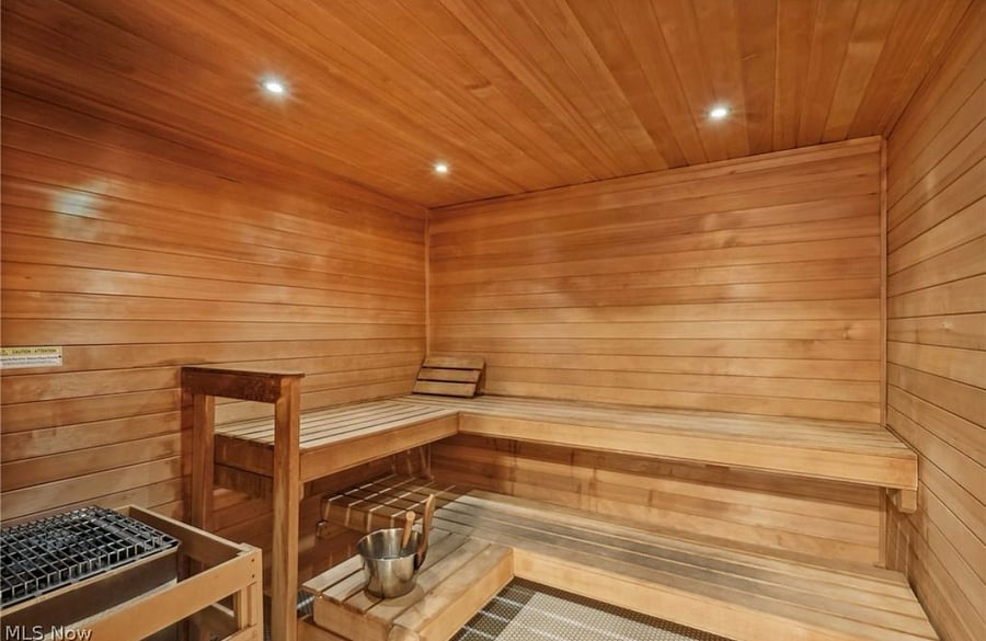 Sauna located in the locker rooms.