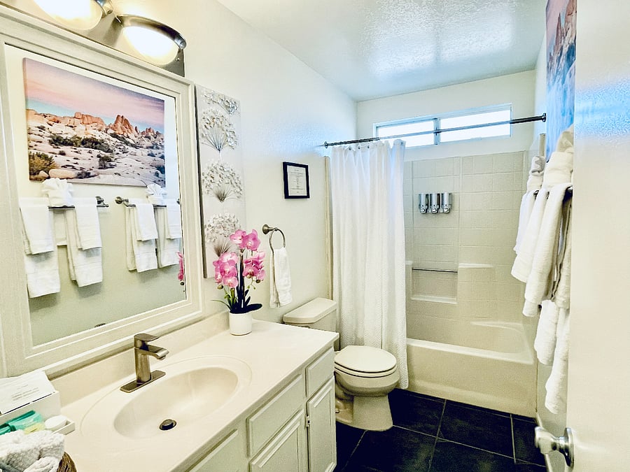 Fully stocked bathroom