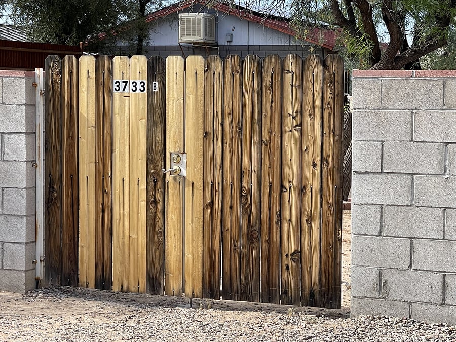View of exterior gate from parking area