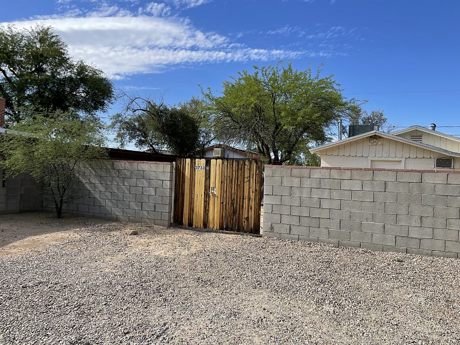 View of exterior gate from parking area
