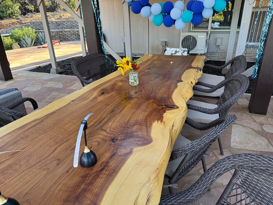 14 foot outdoor redwood dining table