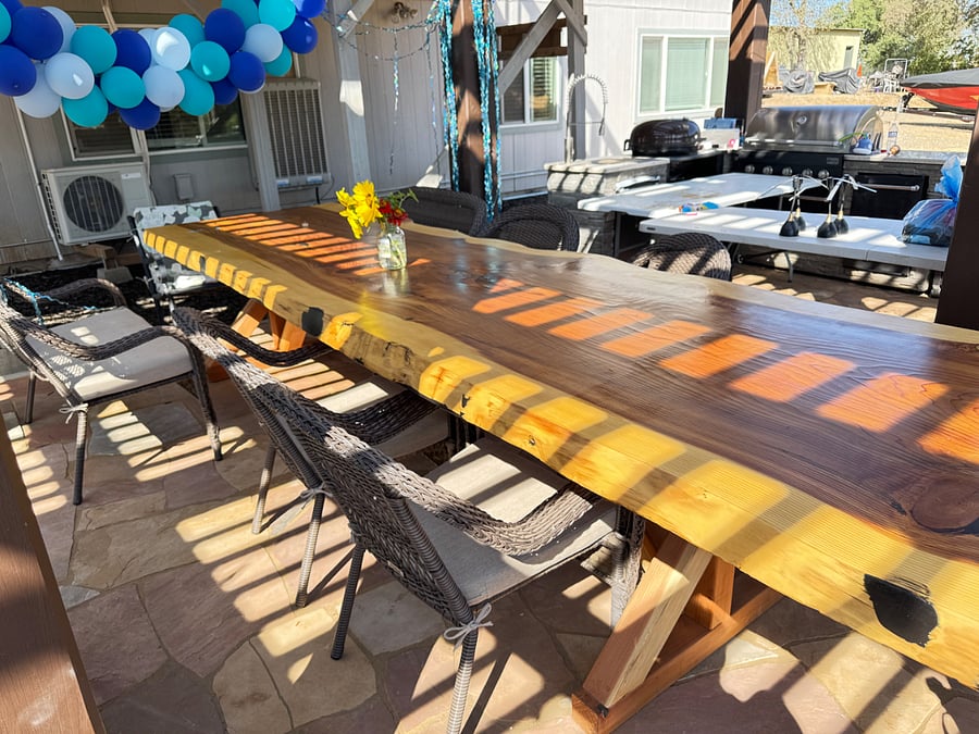 14 foot outdoor redwood dining table