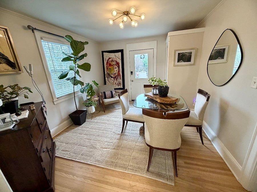 This space is flexible. It can be turned into a sitting/tv room very easily with some of my stored furniture. The table and chairs are comfortable for working on a computer. 