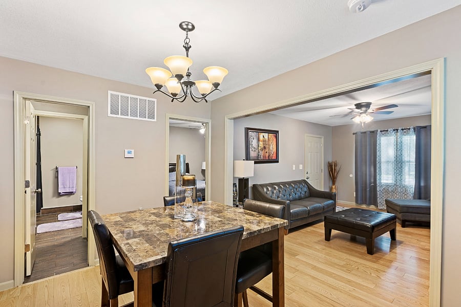 Comfortable dining space with natural light