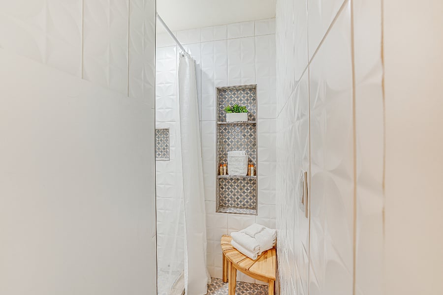 Looking into the shower room.