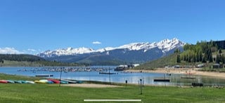 View of the condo complex's private lawn and access to the lake.