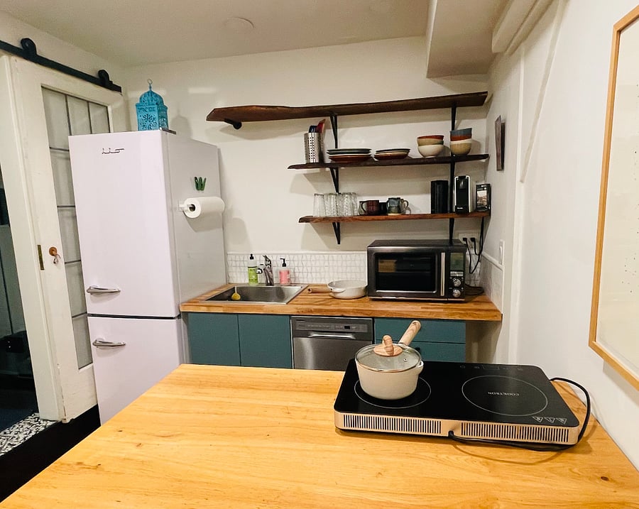 Kitchen with induction cooktop