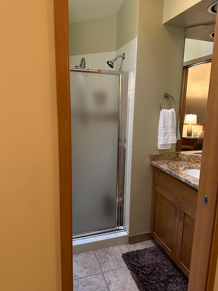 Upstairs bathroom. Small but has it all. Toilet, sink, and shower!