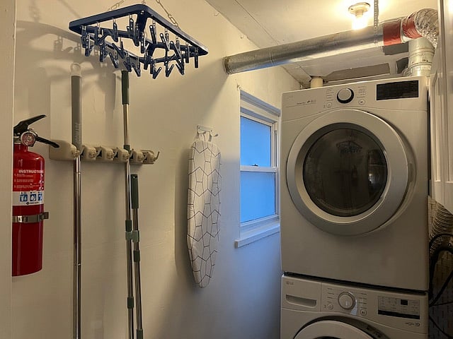 Laundry Room - full size washer/dryer, fire extinguisher, iron and ironing board, air dry station. Vacuum, Mop/bucket, rags, cleaning solution provided