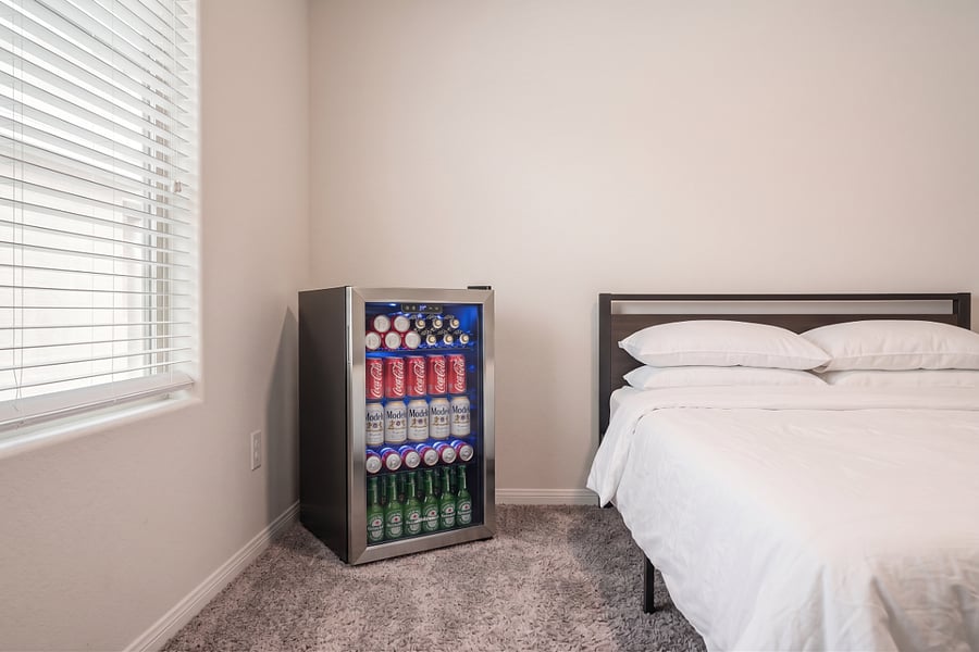Bedroom 1 - modern minifridge included. 