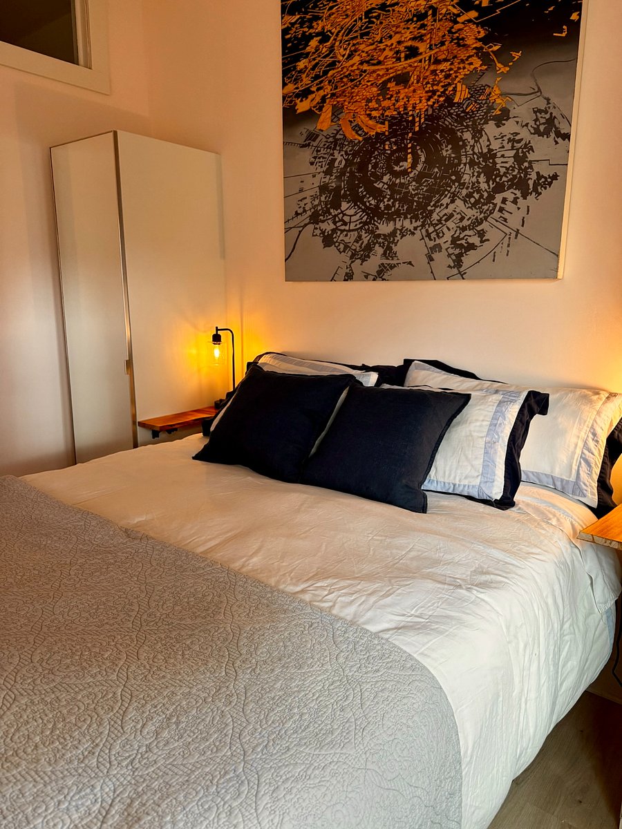 Comfortable memory foam mattress.  Drawers under bed frame. Custom closets on either side of the bed for storage ease.