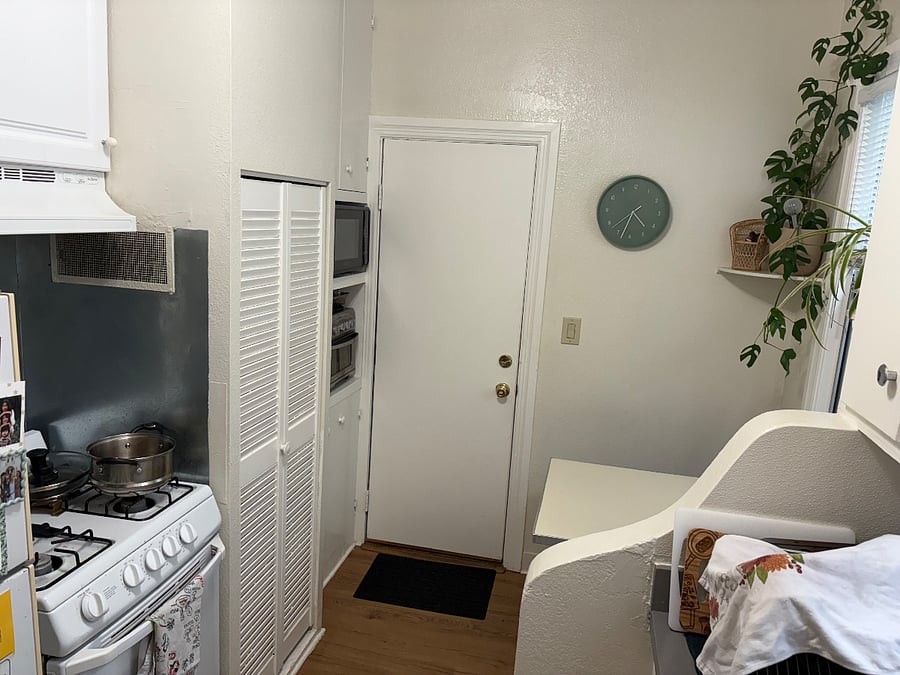 View of the narrow kitchen