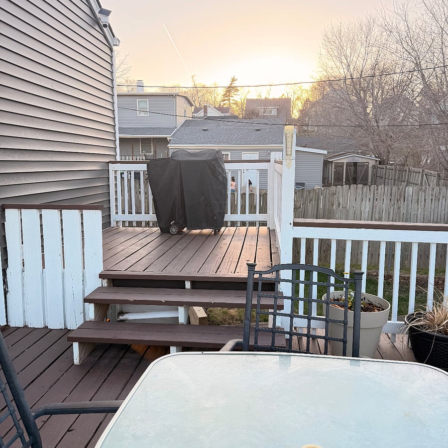 Part of the deck featuring the electric grill for your outdoor dining or BBQ.