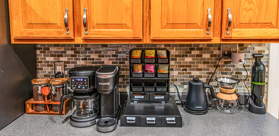 We provide a bunch of coffee, K-Cups and Tea to get you started. Single cup, pot or kettle we got you covered! 