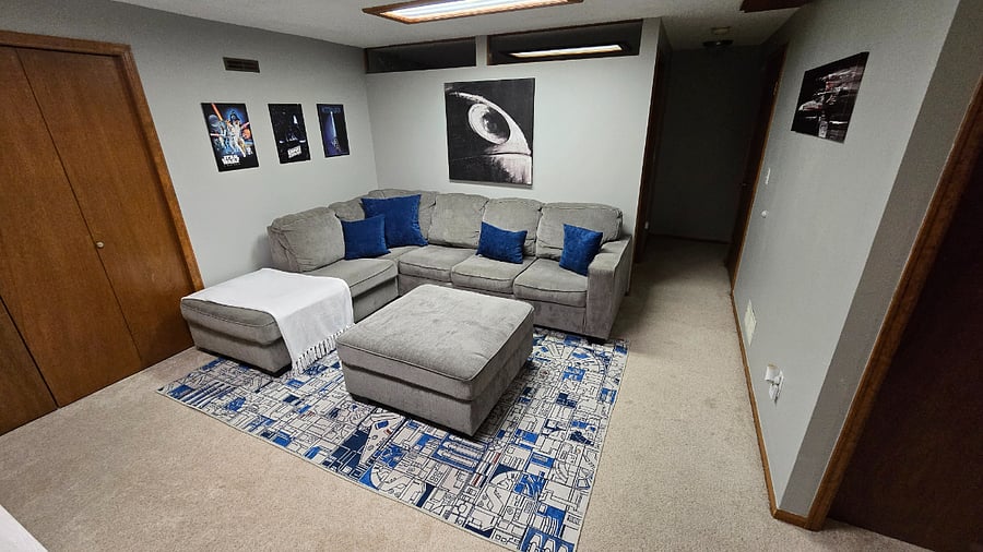 Basement living room area serves as an additional living room space in the house.