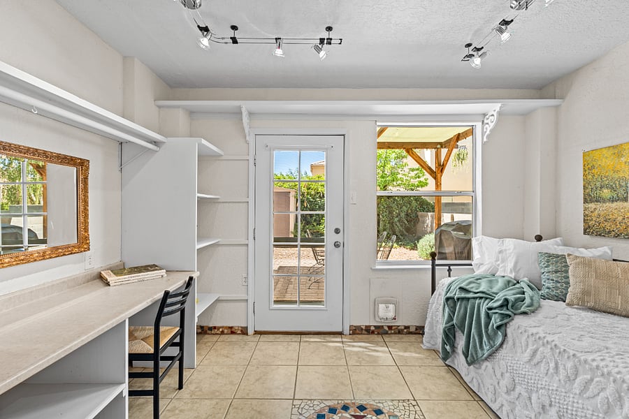 gorgeous sun-filled room- office area- trundle bed pull out- the perfect place to relax and read off the beautiful and spacious backyard