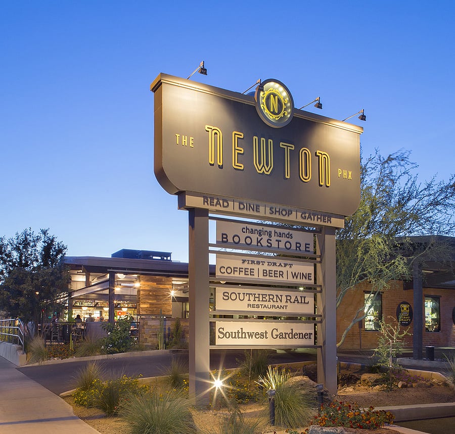 The Newton is just two blocks away and directly across from the light rail station. It features a bookstore, coffee shop, and new brunch spot - the Toasted  Owl.