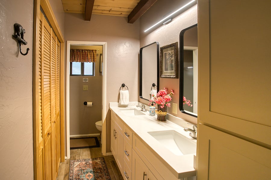 Laundry room is located in bathroom just off of the kitchen and bedrooms downstairs.