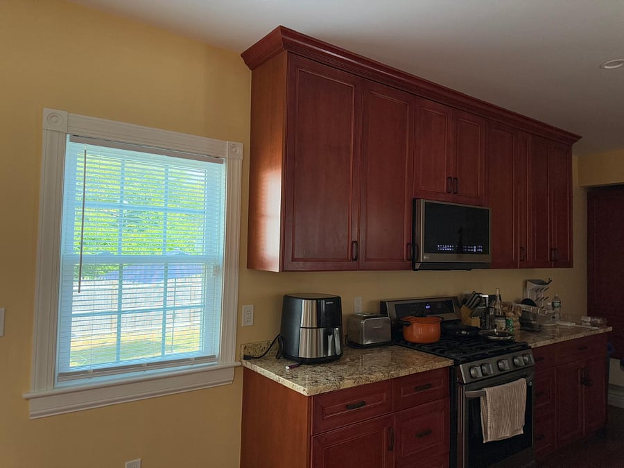 Kitchen with stainless steel appliances.