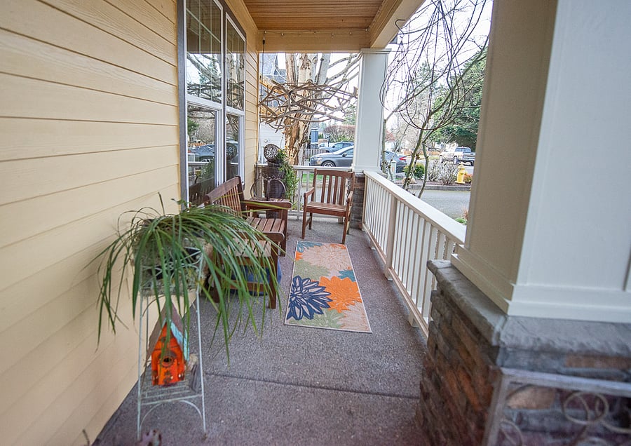 Front porch is extremely nice in the morning and evening. You feel tucked away with a well designed front yard planting.