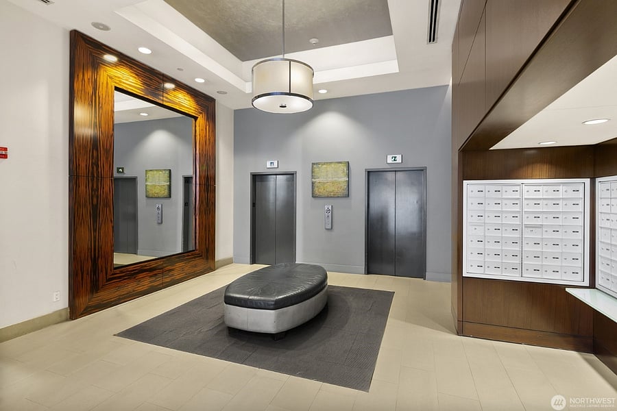 You collect mail and packages in the lobby.