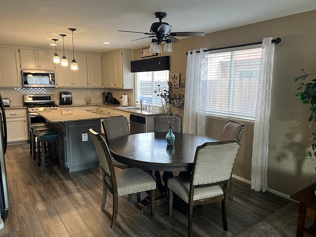 Dining room and kitchen